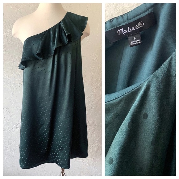 Madewell Dresses & Skirts - Madewell Women’s Forest Green Silk One-Shoulder Dress Size 6